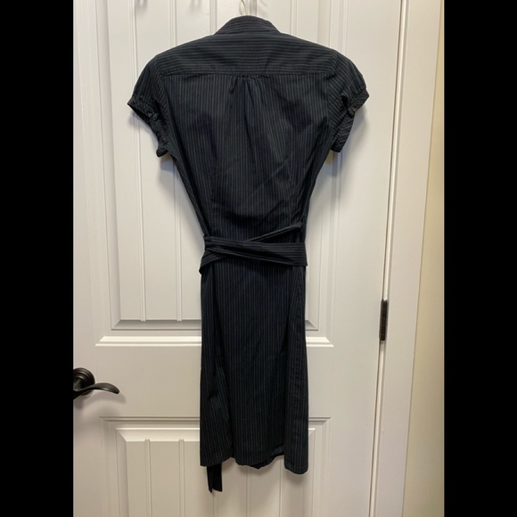 Pinstripe Wrap Office Dress with Cap Sleeve - Picture 3 of 5